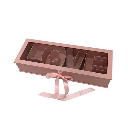 Boite rose rectangle écriture LOVE 56x2x10cm