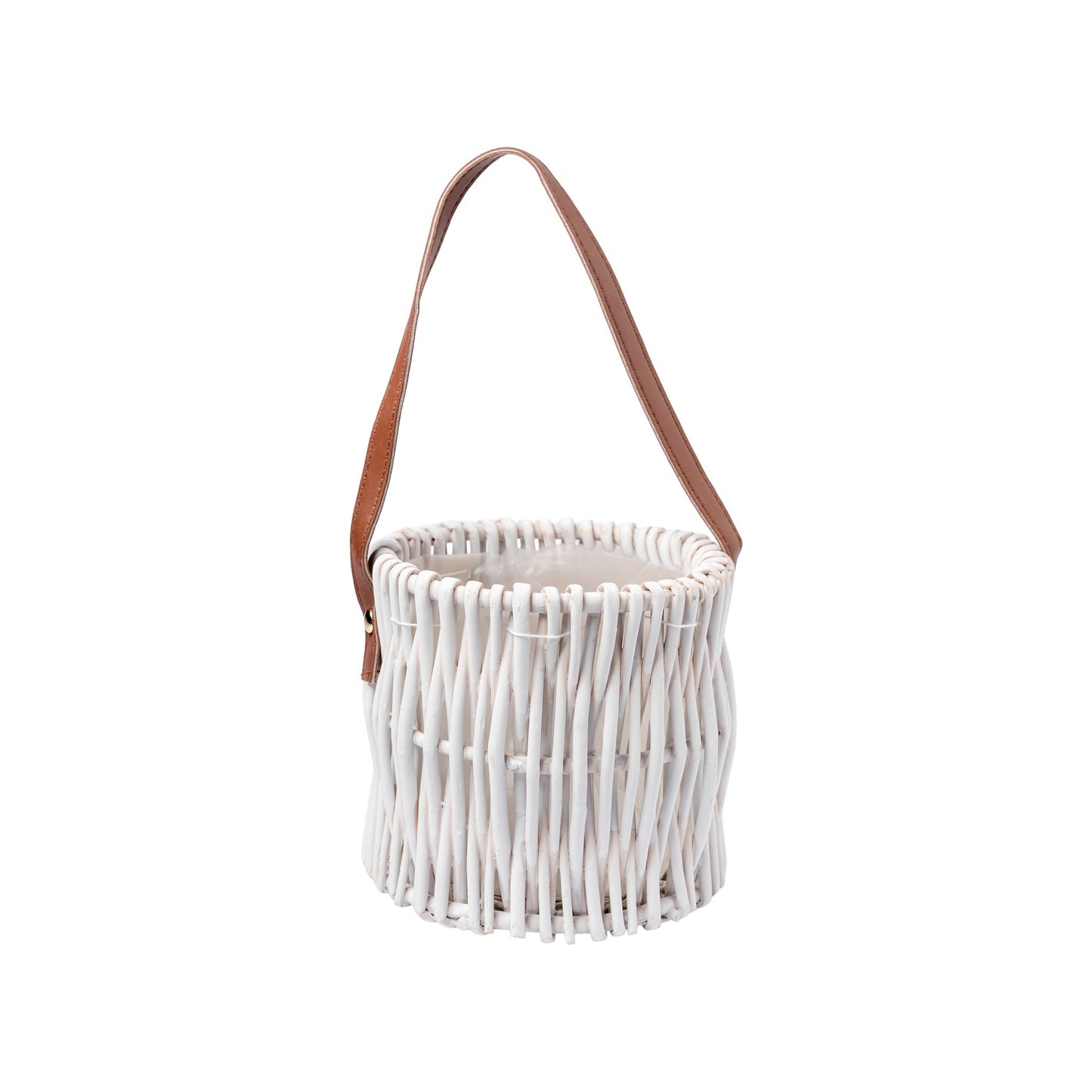 Panier bois blanc avec anse simili cuir 15x30cm
