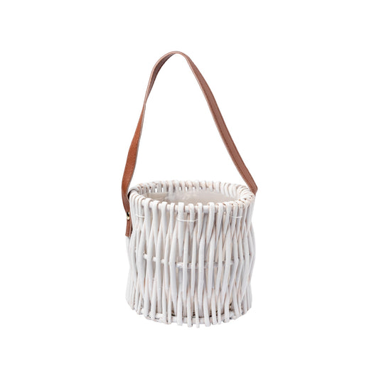 Panier bois blanc avec anse simili cuir 15x30cm
