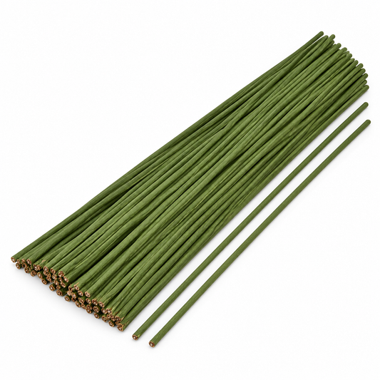 Tiges florales en fil de fer recouvert de papier vert - dia. 2 mm × 40 cm