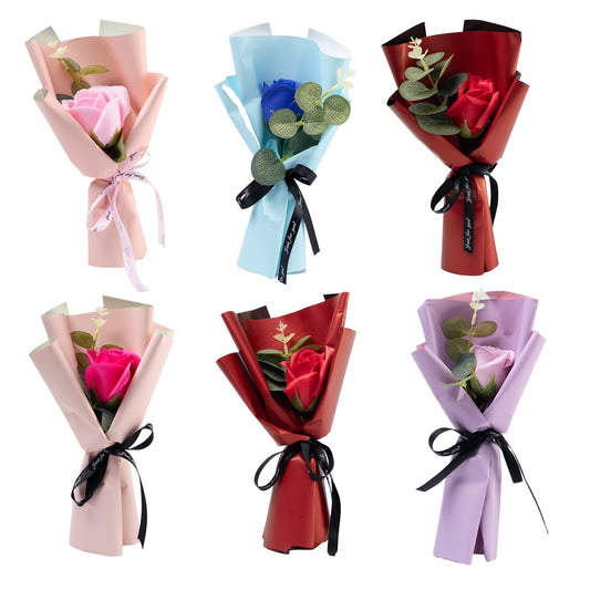 Bouquet rose et feuillage savon (divers coloris)