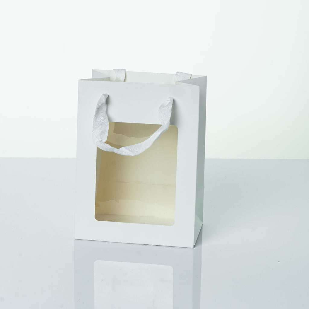 Sac kraft Blanc luxe avec fenêtre+ poignee cordelette, 20x15x10cm