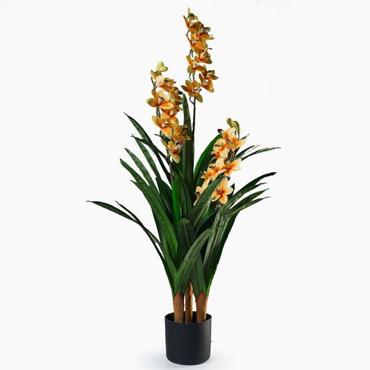 Orchidee 3 branches jaune artificiel H. 1,1m