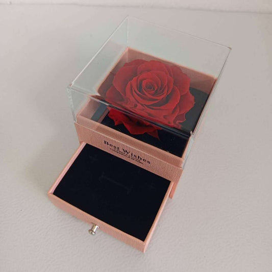 Ecrin à bijou Rose 9x9x10cm avec rose éternel rouge dia. 5-6cm
