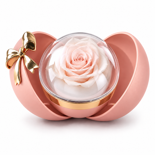 Ecrin à bijou rose 10x9,5cm avec rose éternel rose