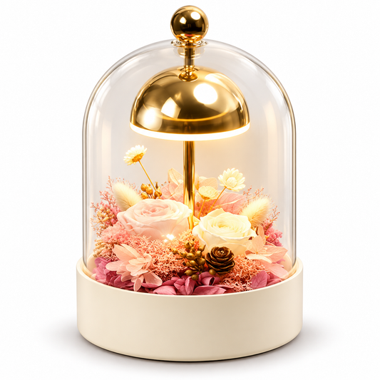 Cloche fleurie rose éternel blanche éclairée