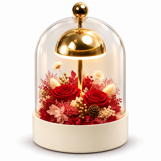Cloche fleurie rose éternel rouge éclairée