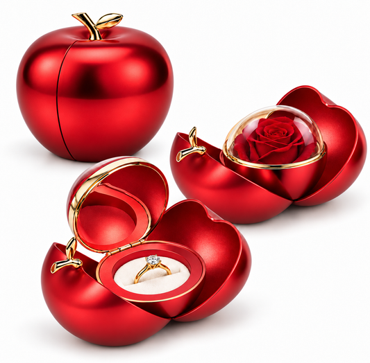 Pomme rouge avec rose éternelle rouge - coffret cadeau