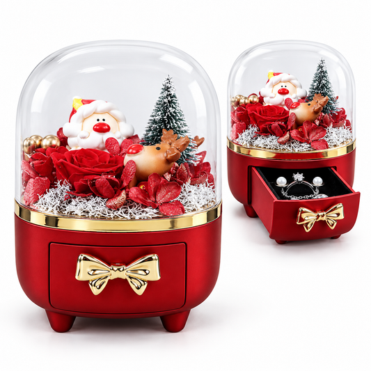 "Ecrin à bijou rouge  style ""noel"" avec rose éternel rouge"