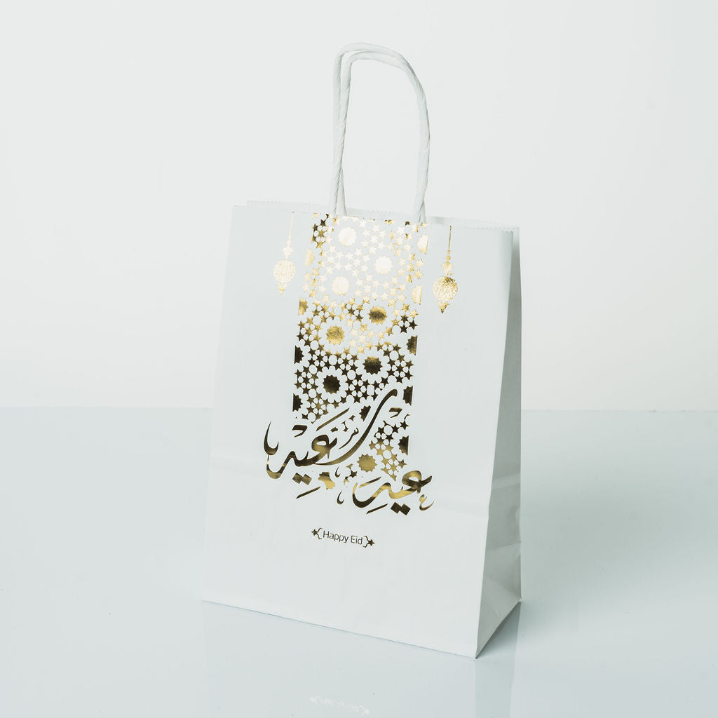 Sac Kraft  blanc motifs EID L.16x8x22cm