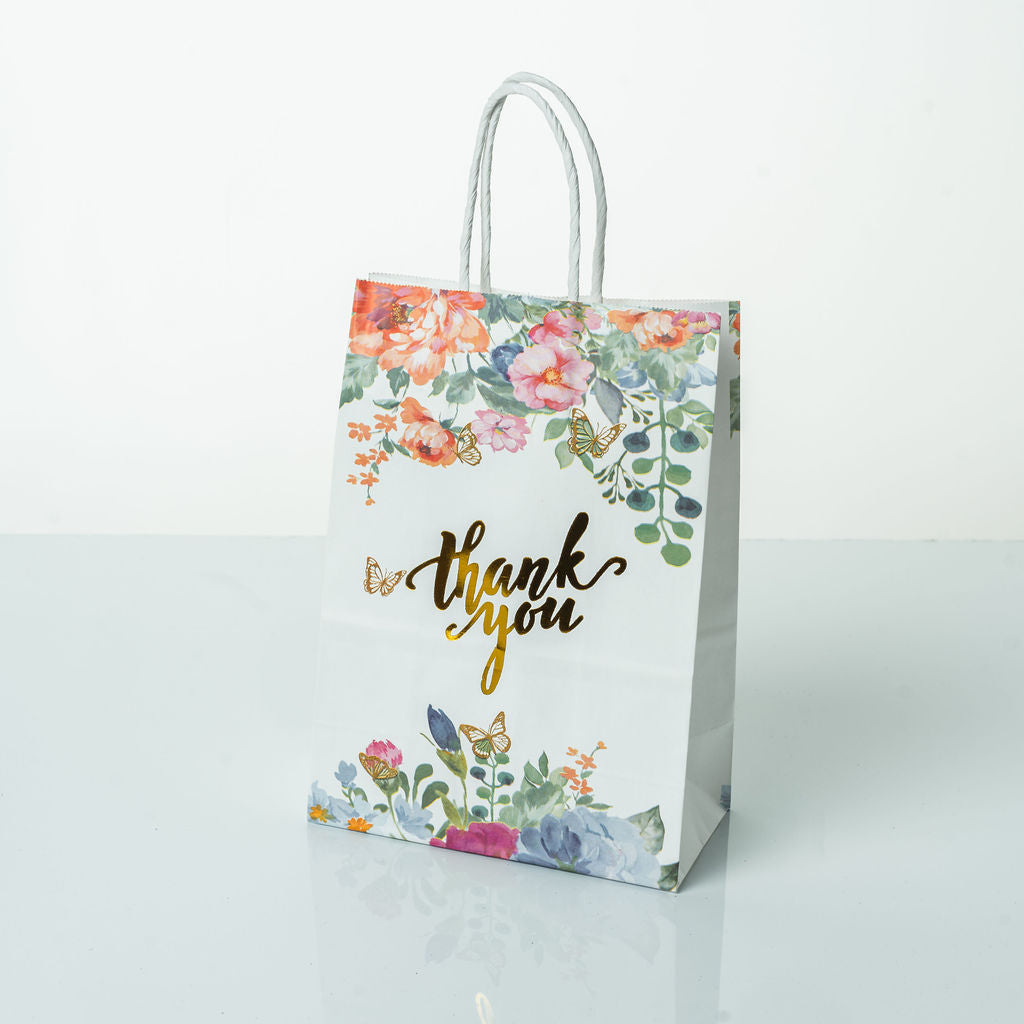 Sacs Kraft poignees torsadees motifs fleurie L. 21 x 15cm