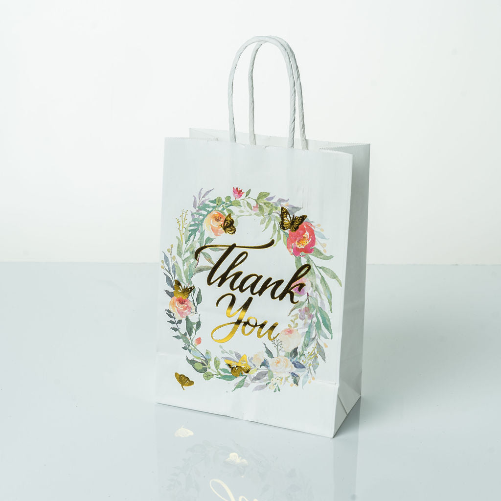 Sacs Kraft poignees torsadees motifs fleurie L. 21 x 15cm