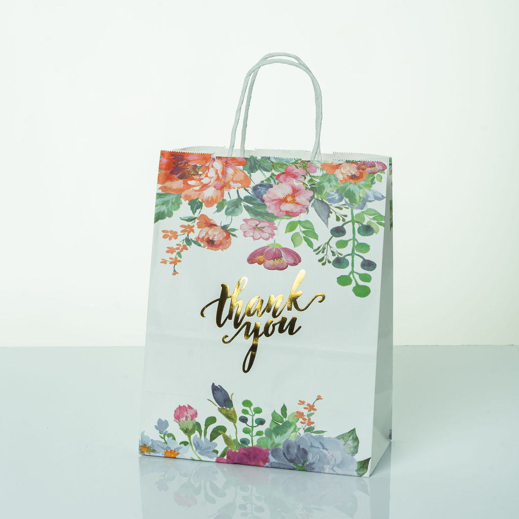 Sacs Kraft poignees torsadees motifs fleurie L. 27 x 21cm