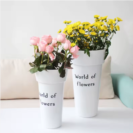 Seau rond blanc en plastique pour fleurs 35x20x12cm