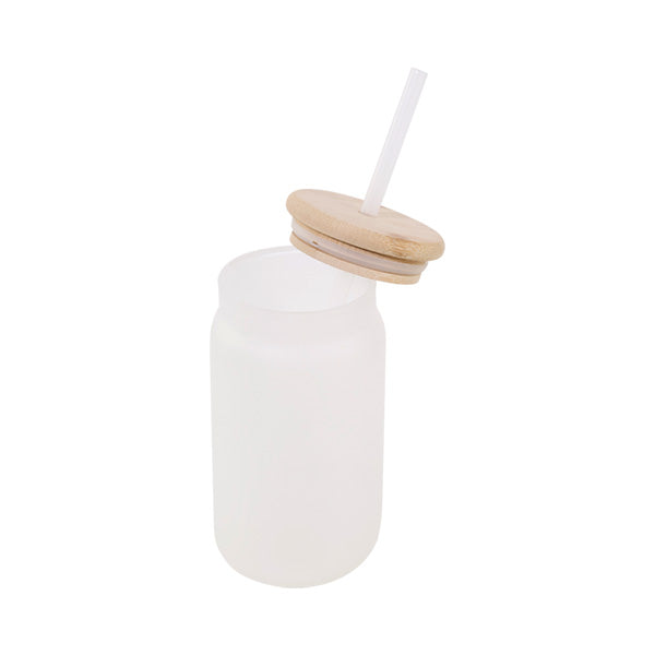 Bocal givre + couvercle bambou et paille 500ml